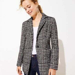 LOFT Wool Blend Plaid Longline Tweed Blazer